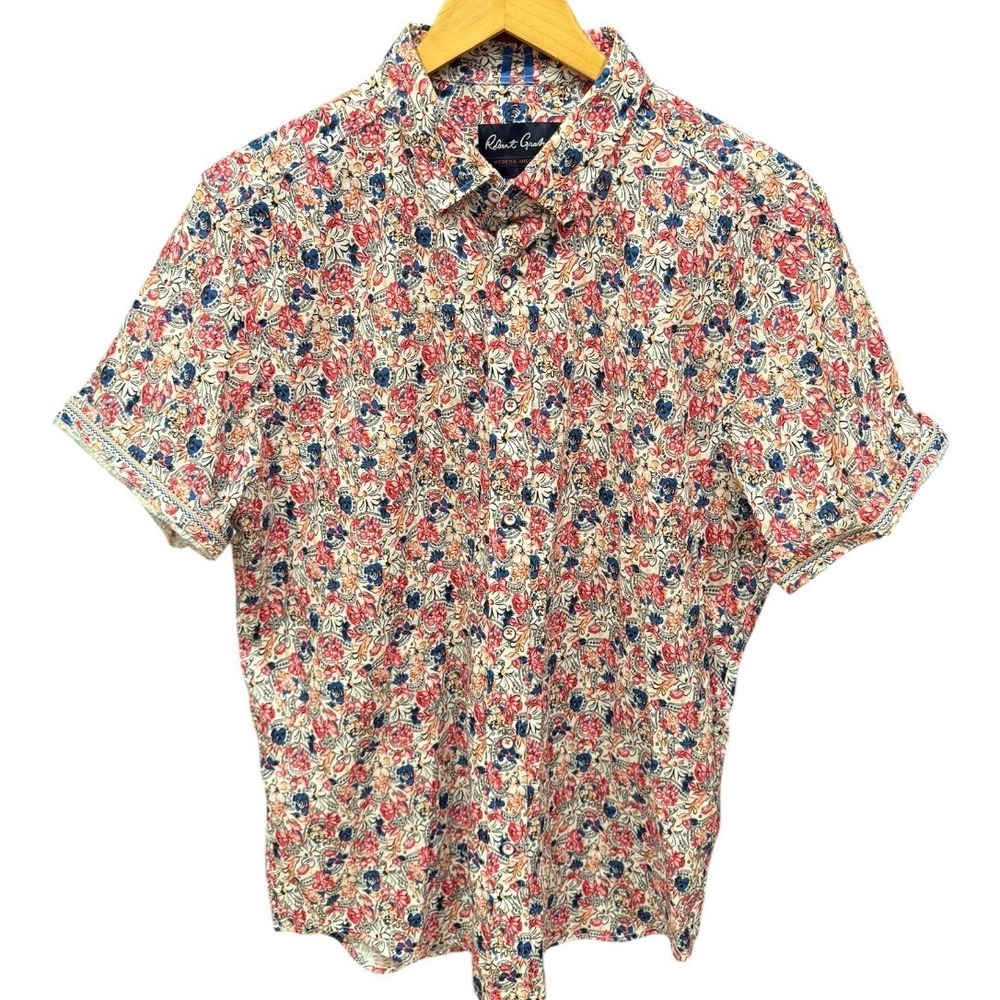 Robert Graham‎ Splash of Color Shirt Mens Sz L Short Sleeve Abstract Paisley Art